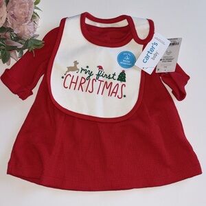 Baby Christmas Dress 3M Carters Girls Red Christmas Dress with Bib 3M New